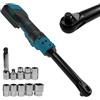 YWNYT Chiave a cricchetto senza fili estesa da 3/8 per batteria Makita da 18V, testa estesa da 16cm, 320 RPM, 80N.m, set di chiavi a cricchetto elettriche con luce LED e 8 bussole