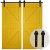 CCJH Binario per Porta Scorrevole Kit Doppia Anta Esterno Muro 6.6FT-203cm in Stile Rustico Classico Rulli Forma Hardware in Acciaio al Carbonio Nero