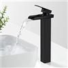 SINKTORY Rubinetto Bagno Lavabo Cascata Nero, Moderno Miscelatore Lavabo Bagno Alto, Rubinetto Bagno con Beccuccio Alto, Miscelatore Monocomando per Bagno Può Regolazione a Caldo e Freddo, G3/8