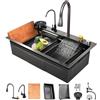 ASKLFNEI Lavello Cucina 1 Vasca 80x50cm, Grande Lavabo Cucina Nero, Lavello Cucina 1 Vasca in Acciaio Inox, con Rubinetto Estraibile, Sifone, Lavello Interno di Ricambio e Tagliere