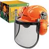 BLOSTM Casco di Sicurezza - 3 in 1 Casco Forestale Arancione con Visiera in Rete d'Acciaio e Cuffie di Protezione dell'Udito, Elmetto Resistente Agli Urti