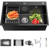 Fanmuran Lavello Cucina Lavello in Acciaio Inox 304 Lavandino Cucina Multifunzione con 3 Fori Lavello da Incasso a 1 Vasca (Nero, 50 * 40 cm)