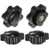 QUARKZMAN 4pz Pomelli a Stella M4 con Filettatura Femmina, Testa da 25mm, Plastica con Foro Non Passante Maniglie di Serraggio Avvitate in Ottone Manopole Filettate, Nero