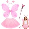 FCXVXCL Costume Farfalla Bambina Fata Costume per Ragazze con Cerchietto e Bacchette Stella Set di Costumi Vestito Pompone Adatto per Carnevale Natale e Giochi di Ruolo Rosa