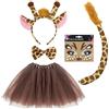 SAIIURV 5 Pezzi Giraffa Costume per Ragazze, Costume Animale Giraffa Orecchie Fascia Bowtie Coda Fascia Tatuaggio Viso Cervo Gonna Tutu, Animali Dress Up Carino Costume per Halloween Natale (Deer)
