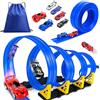 HERMORRYSS Pista Auto per Bambini, 5 Metri Pista da Corsa Giocattolo con 6 Auto da Corsa e Rampa, Pista Flessibile Auto da Corsa, Costruibile Liberamente, Regalo per Bambini e Bambine 3+ Anni (Blu)