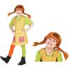 Maskworld Pippi Costume completo per bambini - 4 pezzi con parrucca - verde/giallo licenza costume film (134/140)
