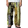 Generisch Pantaloni da yoga patchwork da uomo, leggeri e traspiranti, in lino, stile vintage, boho, pantaloni sportivi a gamba larga, elasticizzati, ad asciugatura rapida, alla moda, per attività all'aria
