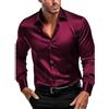 Generisch Camicia da uomo in raso di seta lucida tinta unita con maniche lunghe elasticizzate, Colore: rosso, XL
