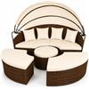 Arreditaly Isola Prendisole Modulare In Polyrattan Divanetto Con Tettuccio Parasole Pieghevole Con Tavolino Integrato E 4 Cuscini Sdraio Per Giardino Terrazza Beige E Marrone