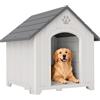 PawHut Cuccia per Cani da Esterno, Taglia Media Grande, Casetta per Cani in Plastica Impermeabile con Base Rialzata, Finestre e Tetto Spiovente per Giardino, Patio, Terrazza, Casa, 88x78x89 cm, Beige