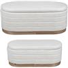 DRW Set di 2 pouf in poliestere e legno, bianco, 42 x 110 x 48 cm