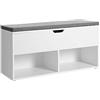 VASAGLE Panca Scarpiera, Panca Contenitore a 2 Scomparti Aperti e 1 Chiuso, Scaffale Portascarpe, Seduta Imbottita, per Ingresso Corridoio Camera da Letto, Bianco LHS21WT, 100 L x 48 H cm