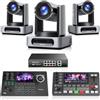 Tenveo Kit Telecamera PTZ - 3 Telecamere NDI PTZ 4K 60FPS, Auto-Tracking AI3.0, Zoom 30X, SDI/HDMI/USB3.0/LAN(PoE), Controller Joystick PTZ Screen da 5", Switch PoE e Mixer Video per Live Streaming