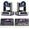 Tenveo Kit Telecamera PTZ e Controller - 2 Telecamere NDI PTZ 4K 60FPS, Auto-Tracking AI3.0, Zoom 30X, SDI/HDMI/USB3.0/LAN(PoE), Controller Joystick PTZ Screen da 5" e Mixer Video per Live Streaming