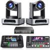 Tenveo Bundle/Kit - 2x Telecamera PTZ 4K 60FPS NDI, Zoom 30X, Auto Tracking AI, Sensore 1/1.8 SDI HDMI LAN FreeD Tally + Controller Schermo Quadruplo 7 + Mixer Video Switcher + Switch PoE