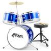 TIGER JDS7-BL Batteria per principianti 3 pezzi con rullante, tom, basso, pedale, piatti e bacchette - colore blu