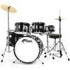 TIGER JDS14-BK Batteria per ragazzi 5 pezzi, con rullante, tom, basso, pedale, piatti, Hi-Hat, bacchette e sgabello - colore nero