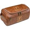 Aiebill Kit Dopp da uomo personalizzato - Borsa da toilette in pelle PU con incisione personalizzata, organizer da viaggio regalo per lui, marito, papà, fidanzato, compleanno, Natale, Marrone chiaro, Misura