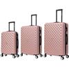 CELIMS - Set di 3 Valigie | Cabina 55 cm | Media 65 cm | Grande 75 cm | Lucchetto Integrato | 4 Ruote a 360° | Set di Valigie da 3 Pezzi | Rigide in ABS | Rosa Gold