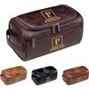 Aiebill Kit Dopp da uomo personalizzato - Borsa da toilette in pelle PU con incisione personalizzata, organizer da viaggio regalo per lui, marito, papà, fidanzato, compleanno, Natale, Caff scuro, Misura unica