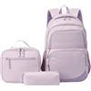 SIVENKE Zaino per la scuola per ragazze, adolescenti, donne, set di zaini per la scuola, per il tempo libero, con borsa per il pranzo e astuccio, viola chiaro, 29x16x43 cm, Set di zaini per la scuola