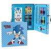 CERDÁ LIFE'S LITTLE MOMENTS Set colorato con valigetta Sonic the Hedgehog per ragazzi e ragazze, astuccio da disegno blu con manico, include pennarelli, matite, pastelli, adesivi, forbici e righello, licenza ufficiale, regalo