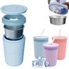 Feegela Borraccia cubetti ghiaccio con bicchiere acciaio inox,parete 2-in-1, Blu