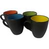 Fiore Design Set 4 Tazze in Porcellana con Interni Colorati 350 ml - Eleganti e Resistenti per Colazione, Caffè e Té (Nero)