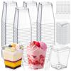 Frogetu 50 Bicchieri Dessert con Cucchiaini,5OZ/160ML Bicchieri Dessert Plastica Quadrati,Riutilizzabili Coppette Dessert con Coperchio,Trasparenti Per Mousse Budino Gelato Buffet Festa Compleanno Picnic
