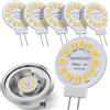 Yeohor Lampadina LED Bispina G4 2W 12 volt ac/dc 4000K Luce Naturale - Faretto LED per Cappa Cucina G4 12V 20W - Mini Lampadine LED Attacco G 4 Rotonda 2 Watt per Faretti Incasso - 6 Pezzi