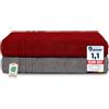 Komfortec Asciugamani 2 per Sauna 80x200 cm in 100% Cotone,470 g/m², Asciugamano Doccia Grande, Morbido, Asciugatura Rapida, Grigio antracite/Aurora rossa