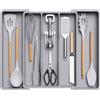 Lifewit Portaposate da Cassetto, Organizer Utensili da Cucina, Porta Posate Regolabile in Plastica, per Utensili e Accessori, Profondità 38 cm, Espandibile fino a 57 cm, Pacchi 1, Grigio