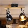 Aulaiyi Faretti da soffitto, Plafoniera a LED 2 luci, Plafoniera per interni con attacco E14, Plafoniere con base rettangolare in legno, Faretto a LED da soffitto girevole a 350°, Nero (Senza lampadine)