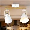 Aulaiyi Faretto da soffitto a 2 luci, orientabile a 350°, vintage, lampada da soffitto a LED, attacco E14, attacco industriale con venature del legno, per cucina, soggiorno, camera da letto, bianco