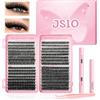 Jsio Kit di ciglia singole, 608 ciuffetti di ciglia con bond+guarnizione+rimozione, ciglia naturali soffici, ciuffetti volumizzanti, kit di extension per ciglia arricciate a D, per fai da te a casa, 9-16