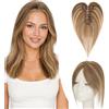 Elailite Hair Topper Donna Capelli Veri Clip 17g 25cm Protesi Toupee Posticci Toupet Silk Lace 8x14cm #Balayage-4P27 Marrone Cioccolato/Biondo Scuro