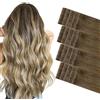 GOO GOO Invisi Edge Extension Capelli veri Biadesivo, 40cm 50g 20pz, Ombreggiatura dal Castano Noce al Castano Cenere e al Biondo Candido, Capelli Umani Non Lavorati, Invisible Tape Hair Extensions