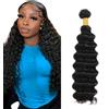 HeioWuio Extension di capelli umani da 61 cm, #1B, colore nero naturale, onde profonde, 1 fascio, totale 100 g