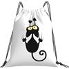 Generic Stampa Borsa Coulisse Cat Black Sacca Sportiva Unisex Zaino da Viaggio per Festival Vacanze Donna 36X42Cm