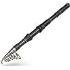 ZUZZEE Canna da pesca telescopica portatile in carbonio, 240 cm, ultra leggera, lunghezza restringente 42 cm, per viaggi, bagagliaio auto e barca, colore nero