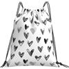 Generic Unisex Zaino Coulisse Watercolor Hearts Black White Sacca Sportiva con Coulisse Zainetti per Piscina Adulto Vacanze 36X42Cm