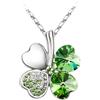 Miaija Collana con ciondolo a forma di quadrifoglio a forma di cuore in cristallo argento verde fortuna irlandese accessori per feste per donne uomini
