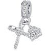 YOUFENG Jewellery Ciondolo a forma di croce in argento, adatto per braccialetti Pandora, corona di compleanno, ciondoli pendenti, gioielli regalo per donne, 4.8mm-5.0mm, Zirconia cubica
