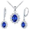 INFINIONLY Parure di gioielli da donna con pietre preziose ovale, Collane ciondolo e Orecchini pendenti in argento 925 con zirconi blu, Set di gioielli moda per matrimoni e quotidiano