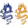 Boerni Set di 2 spille a forma di drago in stile cinese con drago dorato e spilla a forma di drago blu, spilla zodiacale, spilla da uomo, clip per scialle, giacche, abiti, zaini, accessori per abbigliamento