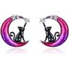 POPLYKE Orecchini a forma di luna a forma di gatto, per donna, in argento Sterling 925, per ragazze, luna, regali, 12*12, Nessuna pietra preziosa
