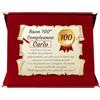 ByClay Laboratory Targa Regalo 100° Compleanno NOME PERSONALIZZATO | Cofanetto con Pergamena per Auguri Uomo e Donna (rosso e dorato, 100 anni)