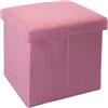 INTIRILIFE Pouf Pieghevole 30x30x30 cm in Rosa CILEGIA - Cassapanca Cubo Contenitore Imbottito de Tessuto a l'Ottica Lino con Coperchio - Ottomane Poggapiedi Sgabello Panca Poltrona