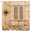 A.Monamour Tenda da Doccia Impermeabile In Poliestere Tessuto Muro Di Mattoni Di Pietra Marrone Fiori Antichi Edificio Antico Stampa Antimuffa Resistente Tende per Doccia Tenda della Vasca da Bagno